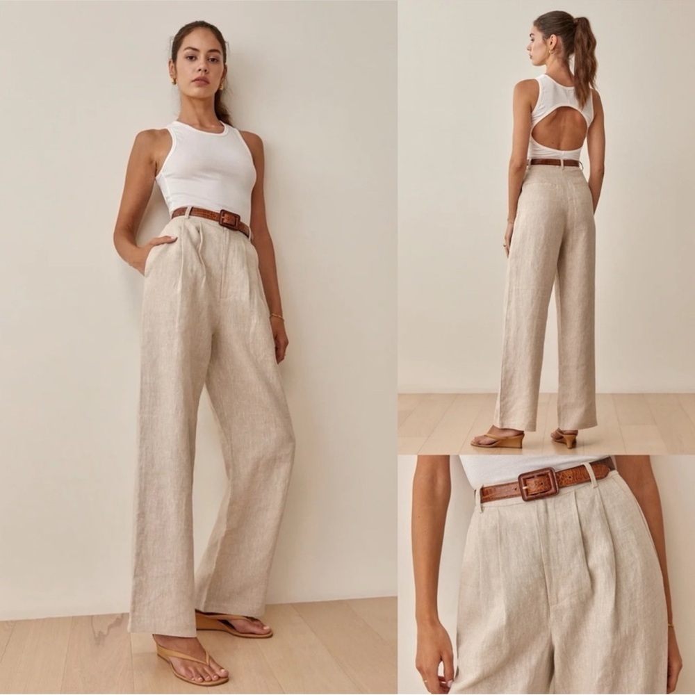 Reformation Cream Linen Trousers